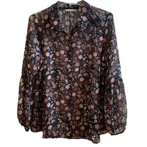 Soft Surroundings Women’s Button Front Shirt Large Black Ditsy Floral Fall